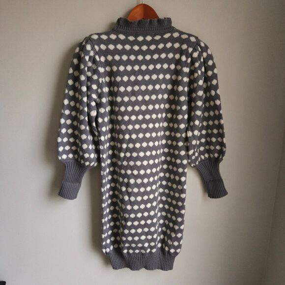 Vintage Latitudes Polka Dot Sweater Dress Women's Small Cozy Fall Ruffle Chunky - Picture 5 of 9
